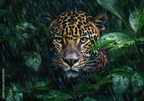 A curious jaguar. Wallpaper  Background  digital Poster  Generative AI.