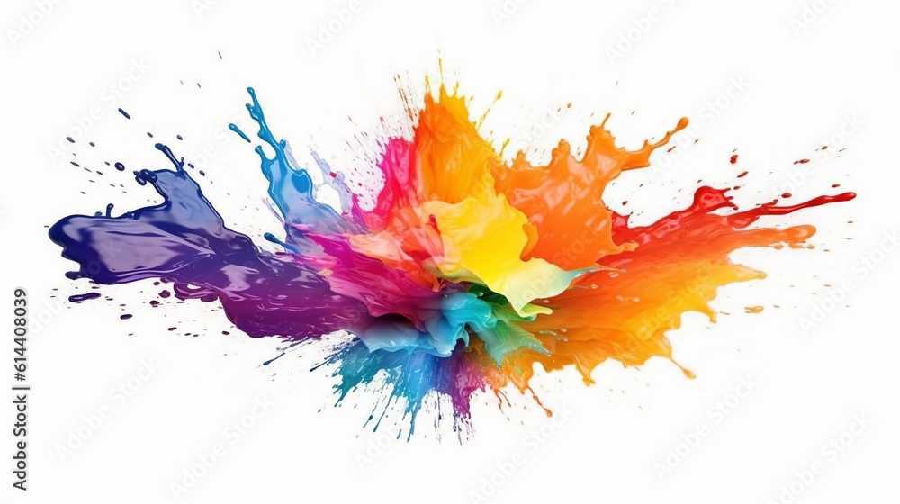 Rainbow paint splash. Isolated on white background. Generative Ai Rainbow paint splash. Isolated on white background. Generative Ai