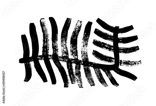 Plant branch brush drawn with bold lines. Pine branch, evergreen tree or cedar twig vector ink illustration. Naive and primitive style drawing. Botanical rustic element. Geometric shape plant.