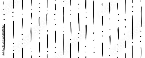Seamless banner pattern with doodle dashed strokes. Hand drawn short thin lines and dots seamless texture. Rainy background with geometric abstract vertical lines. Rainfall modern illustration.