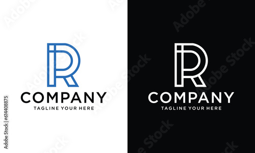 iR, R initials letter company logo design on a black and white background.