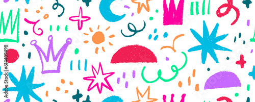 Leinwand Poster Childish doodles cute multi colored seamless pattern