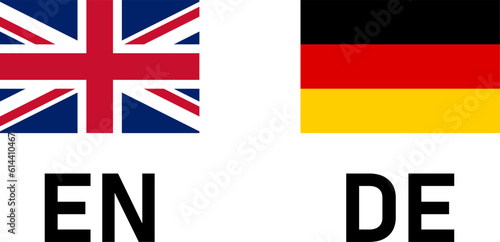 Flag Icon Pair including UK United Kingdom and Germany Flags for English and German Language Selection Symbol Button. Vector Image.