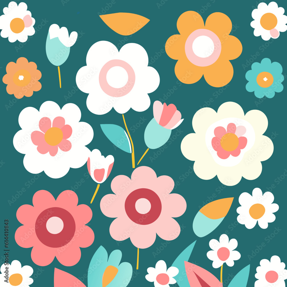 Seamless pattern with flowers. Vector illustration in flat style.