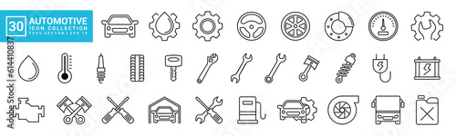 Collection of automotive icons, car, machine, garage, service tools, editable and resizable vector EPS 10.