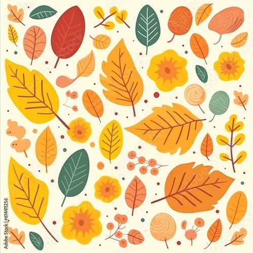 Autumn season illustration. Colorful autumn background with leaves. © megavectors