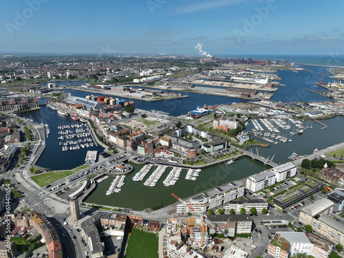 Photos Aerial drone photo of the port and center of Dunkirk, city in the north of France