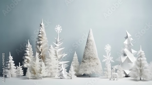 Christmas trees on gray background. Minimal New Year concept