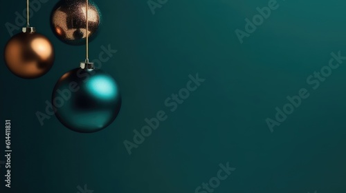 Christmas balls on a dark green background with copy space for your text. generative ai