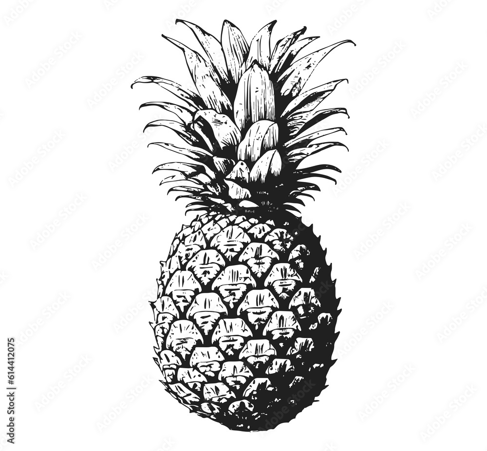Pineapple illustration. Exotic Tropical Fruit. Hand Drawn. Pineapple illustration. Exotic Tropical Fruit. Hand Drawn.