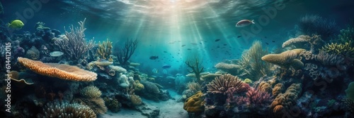 Underwater view of tropical coral reef with fishes and corals. Beautiful marine life  abstract natural background  gorgeous coral garden underwater  tropical. beauty of wild nature. generative