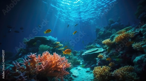 Underwater view of tropical coral reef with fishes and corals. Beautiful marine life, abstract natural background, gorgeous coral garden underwater, tropical. beauty of wild nature. generative © megavectors