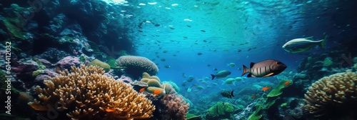 Underwater view of tropical coral reef with fishes and corals. Beautiful marine life  abstract natural background  gorgeous coral garden underwater  tropical. beauty of wild nature. generative