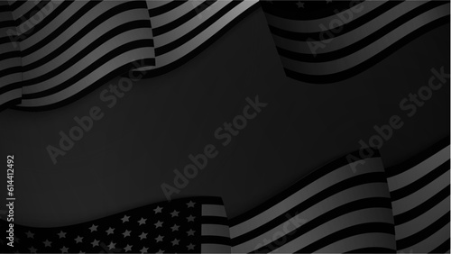 Vector flat waving american flag black background