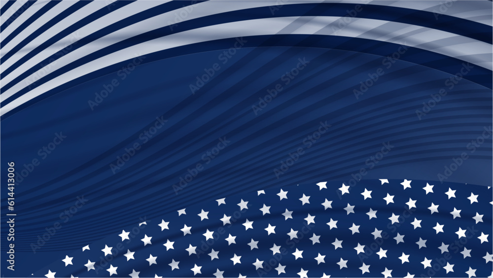Vector flat waving american flag blue background Vector flat waving american flag blue background