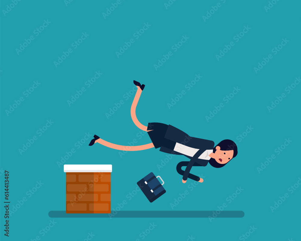 Woman jumping  fail over brick barrier. Vector illustration success vector illustration