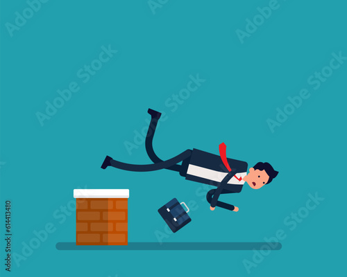 Man jumping  fail over brick barrier. Vector illustration success vector illustration