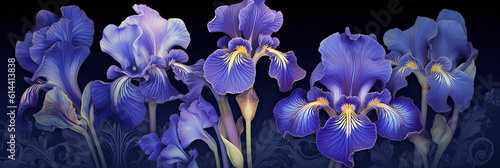blue iris flowers. Generative AI image.