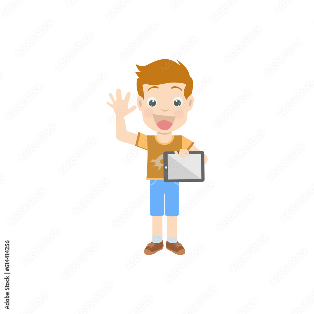 Cartoon Boy holding ipad