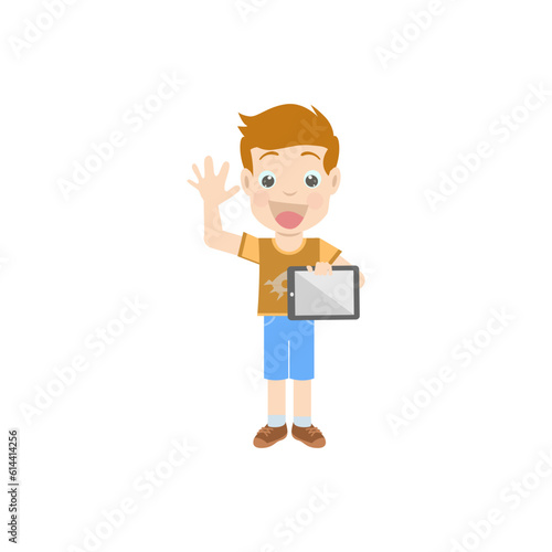 Cartoon Boy holding ipad