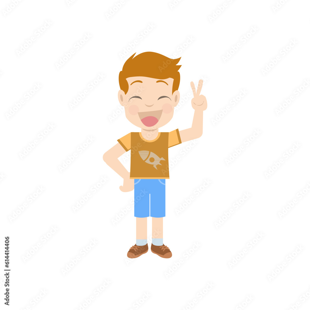 Cartoon Boy raising his hand with two fingers Cartoon Boy raising his hand with two fingers