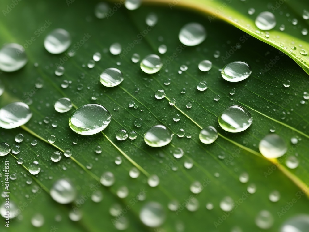 A picture of waterdrops on leaves with sun reflection, created with generative ai, ki A picture of waterdrops on leaves with sun reflection, created with generative ai, ki