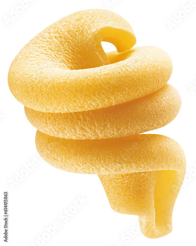 raw Funghetti, uncooked Italian Pasta, isolated on white background, full depth of field photo