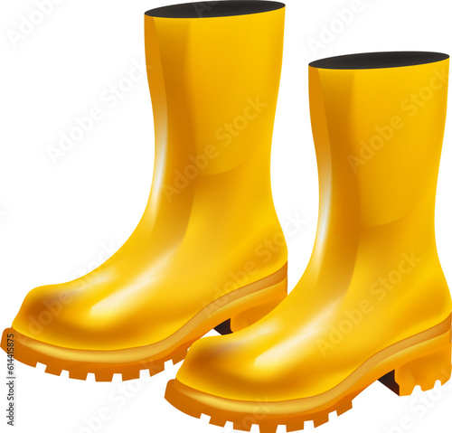 yellow rubber boots, yellow color shoes, boots, low shoes, boots vector illustration 3D