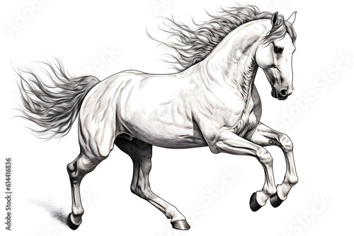 Posing white horse illustration on white background