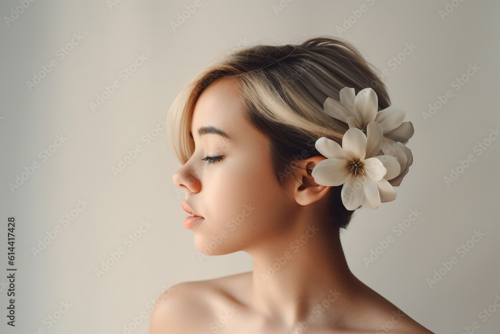 portrait of a girl with highlighted hair and flowers portrait of a girl with highlighted hair and flowers