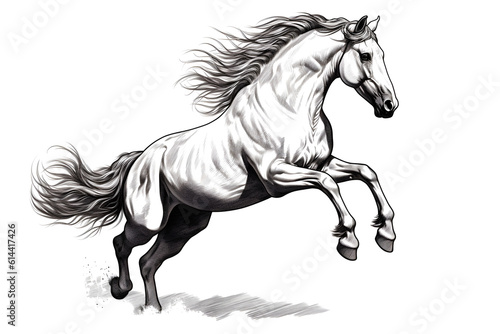 Jumping horse engraved illustration