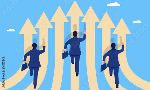 Growth trend, business man chasing the arrow. Conceptual illustration for predicting or analyzing business growth trends.