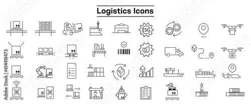 Logistics line icon set