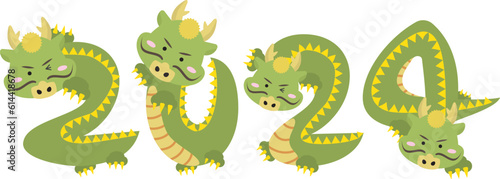2024年の数字を表現しているかわいい龍たち