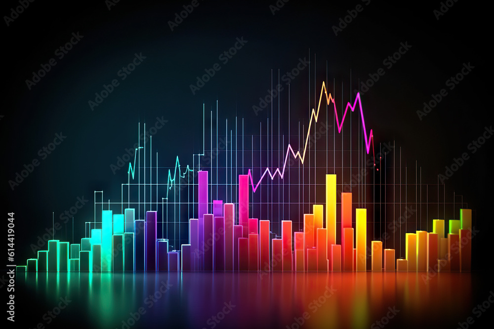 Neon Business Economic Charts Abstract Analysis of Growth and Fall with Light Effects. created with Generative AI