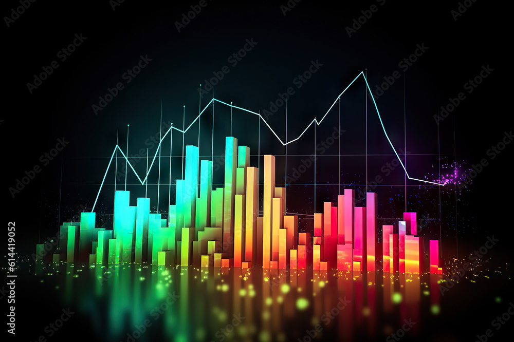 Neon Business Economic Charts Abstract Analysis of Growth and Fall with Light Effects. created with Generative AI Neon Business Economic Charts Abstract Analysis of Growth and Fall with Light Effects. created with Generative AI