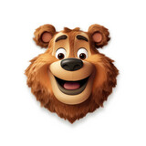 Cartoon brown bear mascot smiley face on white background
