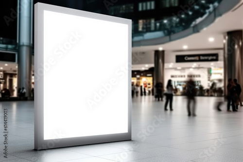 Empty Advertising Board in Public Shopping Center White Mockup Signboard for Promotions. created with Generative AI