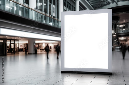 Empty Advertising Board in Public Shopping Center White Mockup Signboard for Promotions. created with Generative AI