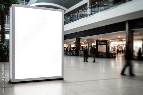 Empty Advertising Board in Public Shopping Center White Mockup Signboard for Promotions. created with Generative AI