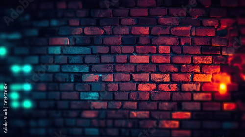 Neon-Lit Night Street Moody Atmosphere with Old Brick Walls and Smoke. created with Generative AI
