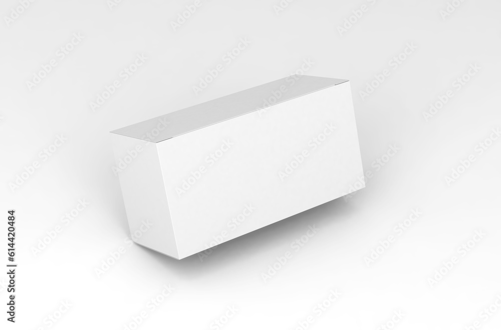 Realistic paper box packaging mockup for tea advertising without design cover on a transparent background.