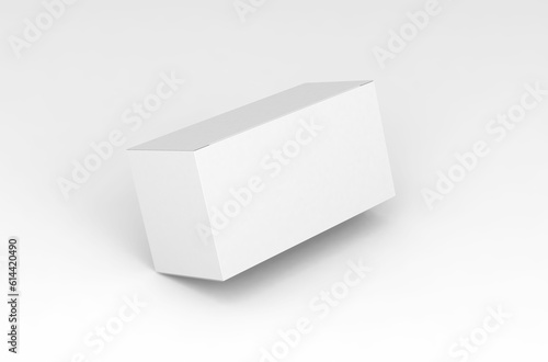 Realistic paper box packaging mockup for tea advertising without design cover on a transparent background.