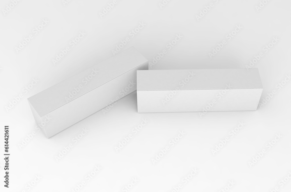 Realistic long horisontal paper box packaging mockup for tea advertising without design cover on a transparent background. Realistic long horisontal paper box packaging mockup for tea advertising without design cover on a transparent background.