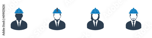 Civil Engineer Icon Set. Editable Flat Vector Illustration.