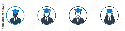 Graduate Student Profile Icon. Editable Flat Vector Illustration.