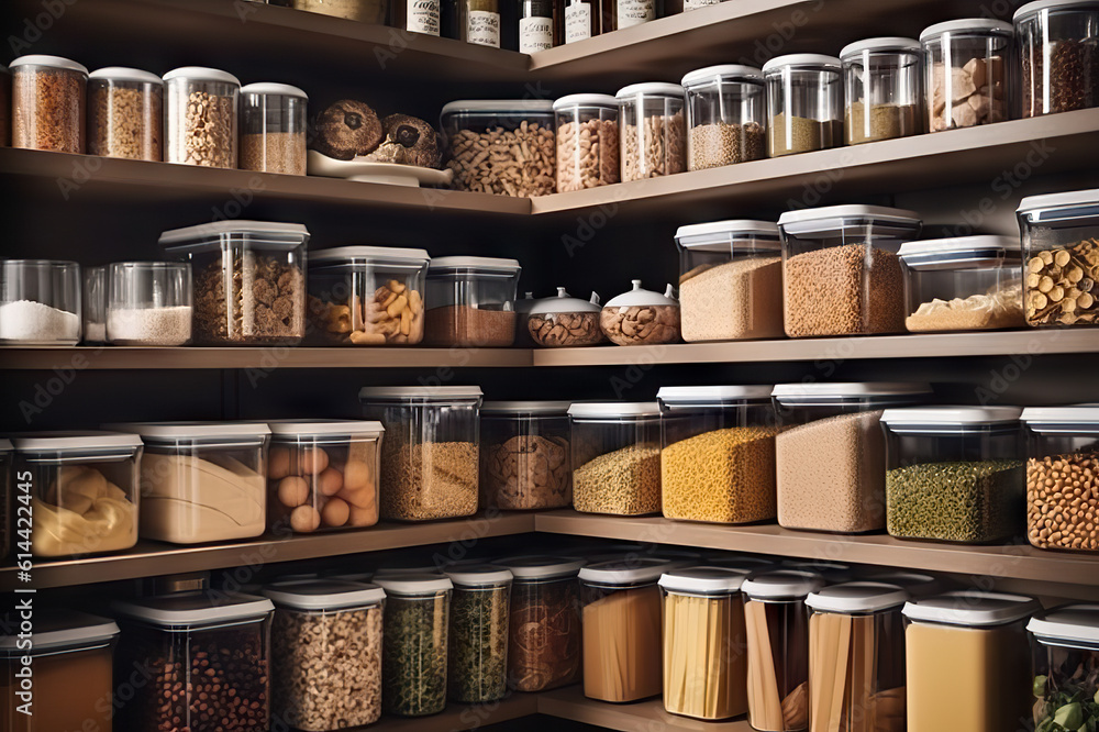Efficient and Organized Home Pantry Well-Stocked Storage Solution for Modern Living. created with Generative AI