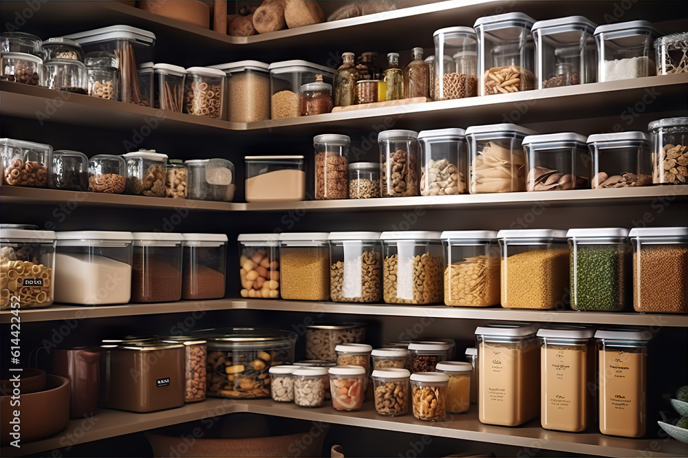 Efficient and Organized Home Pantry Well-Stocked Storage Solution for Modern Living. created with Generative AI