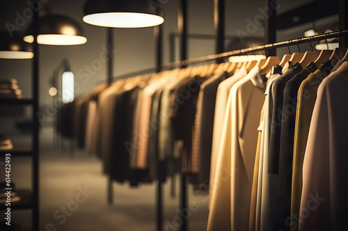 Stylish Clothing Rack with Reflective Mirror in Well-Lit Store. created with Generative AI