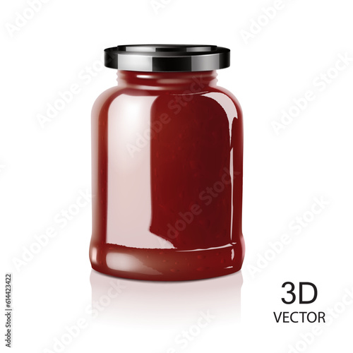 vector illustration realistic jam bottle or tomato sauce bottle design template isolated on the white background,use for strawberry jam bottle and tomato ketchup glass bottle.